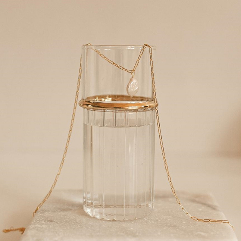 eManco moderna Y-veida nerūsējošā tērauda kaklarota zelta krāsā rotaslietas taisnstūra saites ķēdes kaklarota saldūdens pērļu kulons