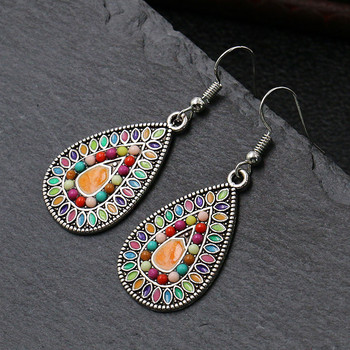 Ethnic Boho πολύχρωμα σκουλαρίκια από σμάλτο για γυναίκες Bomemain Retro Hollow Flower Στρογγυλά γεωμετρικά Vintage Drop Dangle Σκουλαρίκια Κοσμήματα