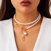 Elegantiški perlų imitacijos kaklo papuošalai moterims Vintažinės aukso spalvos krūtinės grandinėlė kaklelis Trečiadienis Priedai Papuošalai Dovana Nauja