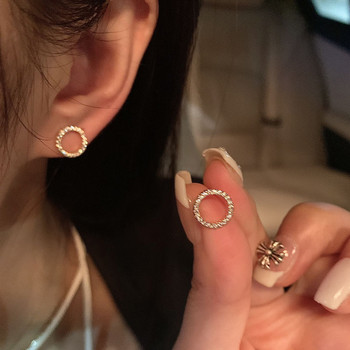 Λεπτά σκουλαρίκια με καρφιά μικρού κύκλου για γυναίκες Κορεάτικη μόδα Σκουλαρίκι χρυσό χρώμα Κρυστάλλινα μινιμαλιστικά αξεσουάρ κοσμημάτων