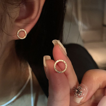 Λεπτά σκουλαρίκια με καρφιά μικρού κύκλου για γυναίκες Κορεάτικη μόδα Σκουλαρίκι χρυσό χρώμα Κρυστάλλινα μινιμαλιστικά αξεσουάρ κοσμημάτων