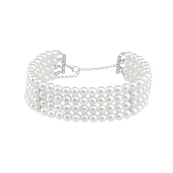 Ingemark Fashion Multilayer White Imitation-Pearl Choker with Metal Slice Fixation Wide Bib Колие Jewelry for Charm Women
