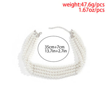 Ingemark Fashion Multilayer White Imitation-Pearl Choker with Metal Slice Fixation Wide Bib Колие Jewelry for Charm Women