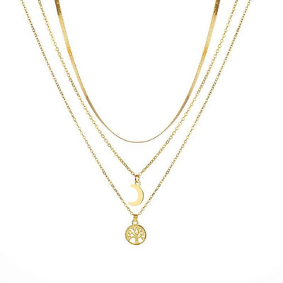 Vintažinis daugiasluoksnis Moon Tree of Life pakabukas karoliai moterims Bohemia nerūdijančio plieno kaklo papuošalai kaklo papuošalai