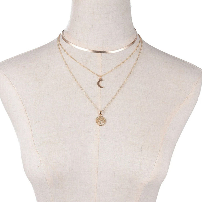 Vintažinis daugiasluoksnis Moon Tree of Life pakabukas karoliai moterims Bohemia nerūdijančio plieno kaklo papuošalai kaklo papuošalai