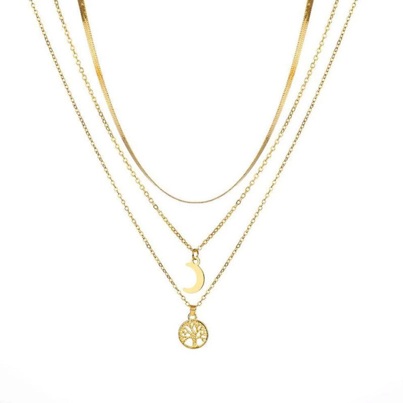 Vintažinis daugiasluoksnis Moon Tree of Life pakabukas karoliai moterims Bohemia nerūdijančio plieno kaklo papuošalai kaklo papuošalai