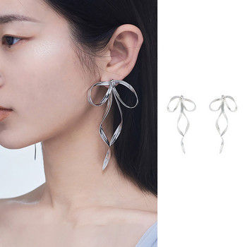 AENSOA 2021 Κορεάτικο Σχέδιο Μόδας Απλό Ασημί Χρώμα Μεταλλική Σκουλαρίκια Φιόγκος Κομψά Μεγάλα Μακριά Γυναικεία Σκουλαρίκια