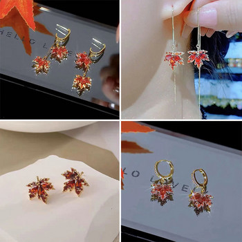 Γαλλικά Vintage Κρυστάλλινα Ζιργκόν Κόκκινα Σκουλαρίκια Σφενδάμου για Γυναικεία Ιδιοσυγκρασία Σκουλαρίκια με φούντα στρας Δώρο κοσμήματα μπιζού