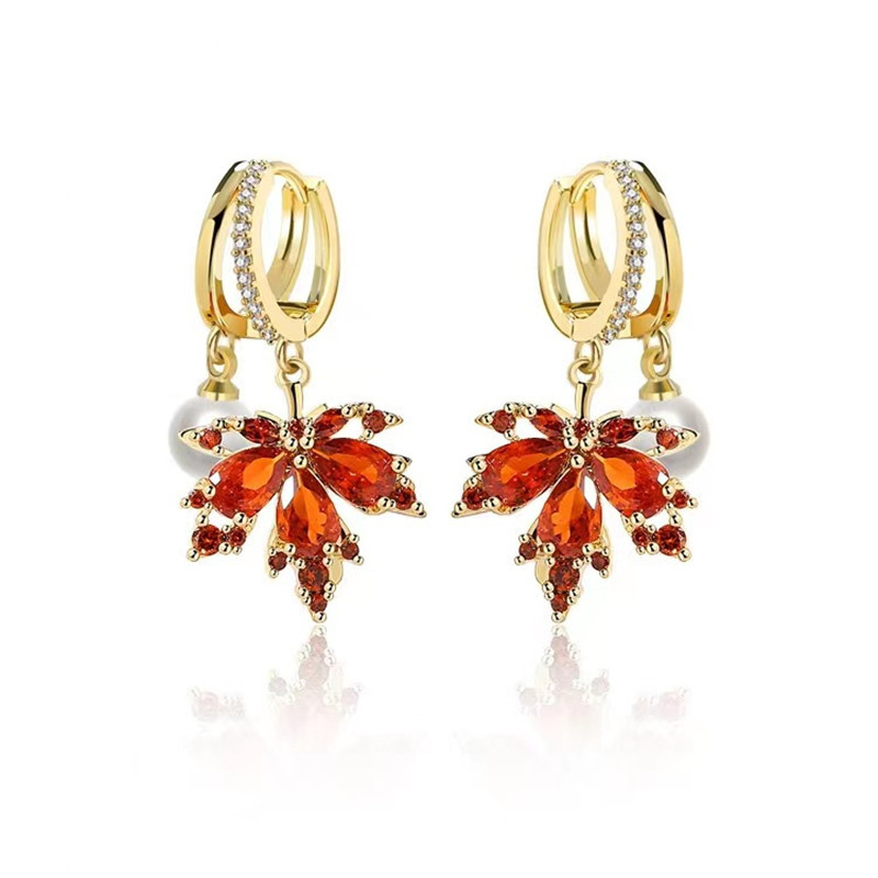 Francia vintage kristály cirkon vörös juharlevél fülbevaló nőknek temperamentum strassz bojt fülbevaló parti ékszer bizsu ajándék