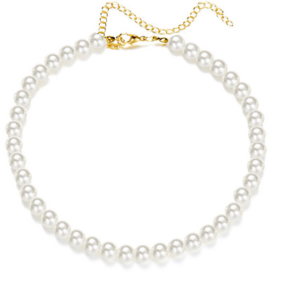 Trend 4 6 8 10mm White Pearl Chokers karoliai raktikaulio grandinė moterims Klasikinė elegantiška vestuvių kaklo papuošalai Meilės pakabuko dovana