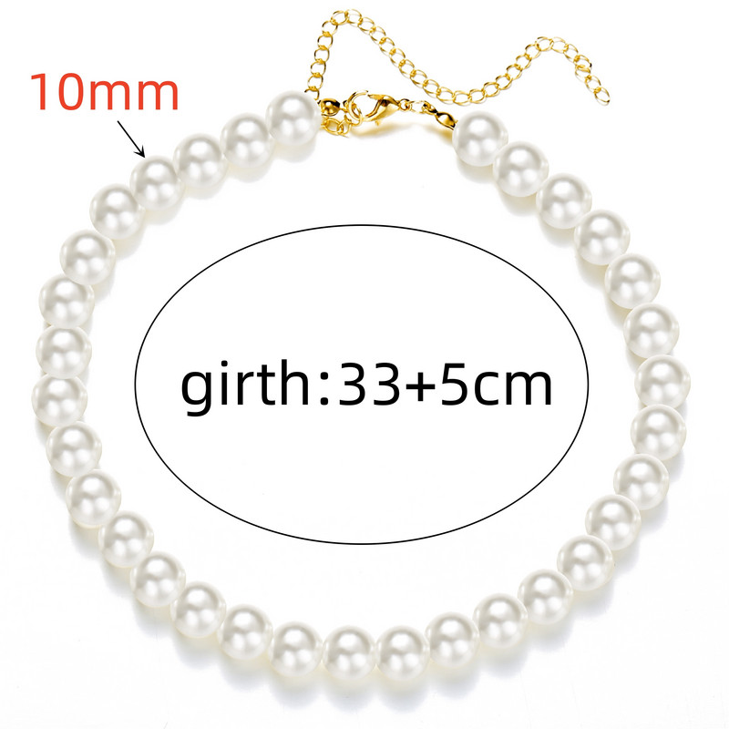 Trend 4 6 8 10mm White Pearl Chokers karoliai raktikaulio grandinė moterims Klasikinė elegantiška vestuvių kaklo papuošalai Meilės pakabuko dovana