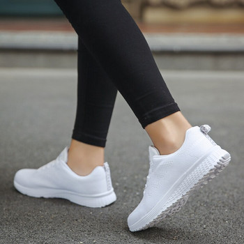 Дамски ежедневни обувки Модни дишащи мрежести плоски обувки Маратонки Бели дамски обувки