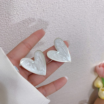 Λευκό Χρώμα Big Heart Stud σκουλαρίκια για γυναίκες Κορίτσι Κορεάτικη αγάπη Drop Glaze Αισθητική καθημερινή ζωή Μινιμαλιστικό κόσμημα Piercing Ear