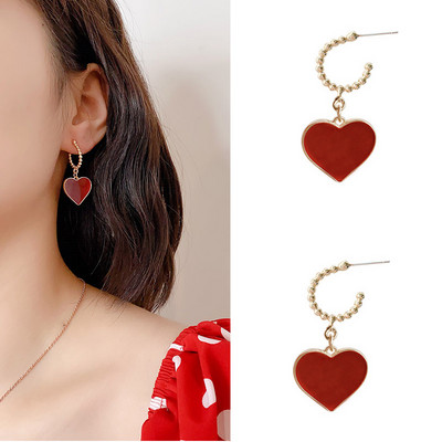 Cercei tip inimă mare de culoare albă pentru femei, fete, coreeană, dragoste, glazură, estetică, viața de zi cu zi, bijuterii minimaliste, piercing ureche
