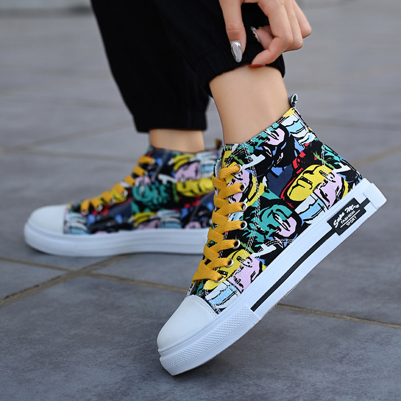 Μόδα πολύχρωμα ανδρικά παπούτσια καμβά Unisex Αθλητικά πάνινα παπούτσια με ψηλό επάνω μέρος Ανδρικά παπούτσια που αναπνέουν καθημερινά Ανδρικά πάνινα παπούτσια με βουλκανισμό