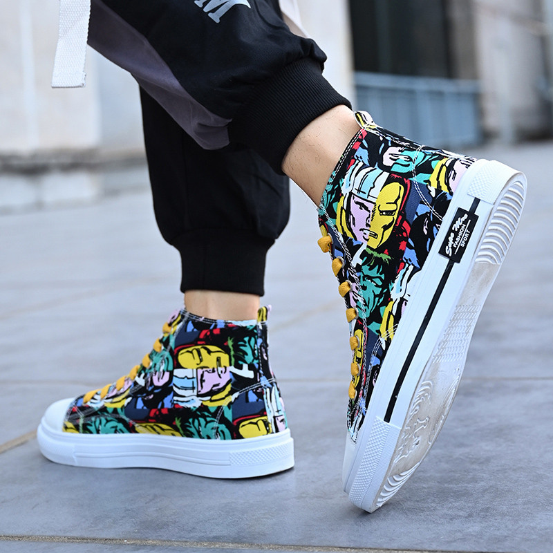 Μόδα πολύχρωμα ανδρικά παπούτσια καμβά Unisex Αθλητικά πάνινα παπούτσια με ψηλό επάνω μέρος Ανδρικά παπούτσια που αναπνέουν καθημερινά Ανδρικά πάνινα παπούτσια με βουλκανισμό