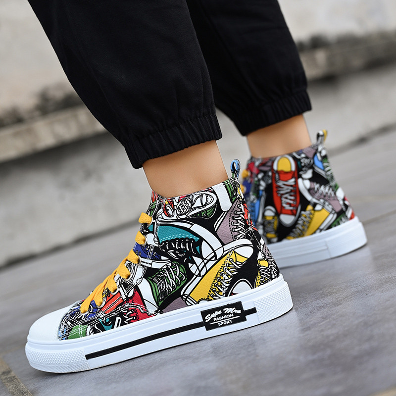 Μόδα πολύχρωμα ανδρικά παπούτσια καμβά Unisex Αθλητικά πάνινα παπούτσια με ψηλό επάνω μέρος Ανδρικά παπούτσια που αναπνέουν καθημερινά Ανδρικά πάνινα παπούτσια με βουλκανισμό