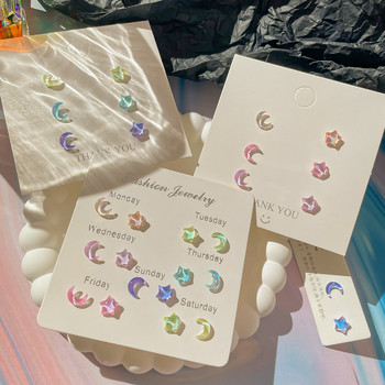 KADRUFI Fantastic Fairy Colorful Star Moon Stud Earrings Set Women Y2K Pink Purple Transparent Cute Earring Jewelry Gift brincos