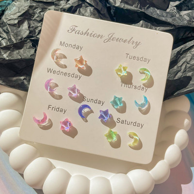KADRUFI Fantastic Fairy Colorful Star Moon Stud Earrings Set Women Y2K Pink Purple Transparent Cute Earring Jewelry Gift brincos
