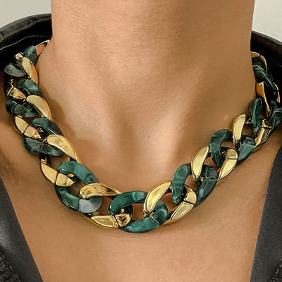 Vienkārša pārspīlēta kaklarota, dāma, 4 krāsu, izkropļota, bieza CCB ķēde, radoša kaklarota, modes šarms, meitenes rotaslietas, dāvana