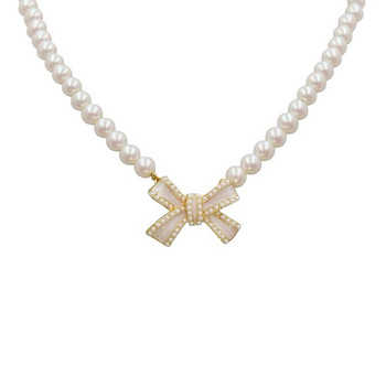 Trend Κομψό Κοσμήματα Γάμου Λευκό Λάδι Φιόγκος Κρεμαστό Κολιέ για Γυναικεία Μόδα Λευκή Απομίμηση Μαργαριτάρι κολιέ τσόκερ N0430