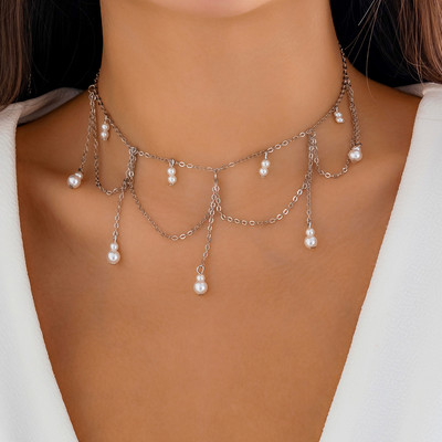 IngeSight.Z Gothic Black Crystal Long Pušķīšu kulonu kaklarota sievietēm Punk Sudraba Krāsa Cross Link Chain Choker Necklace Party