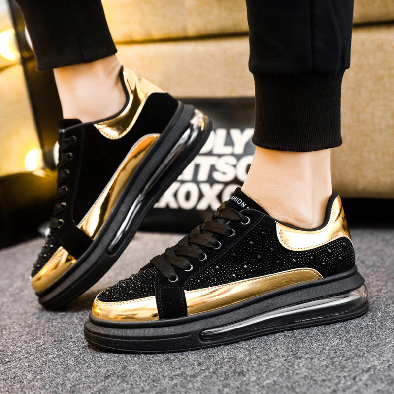 Meeste õhkpadjaga säravad tossud Meeste jooksmismood vabaajajalatsid Kuldsed meeste kingad Mugavad spordijalatsid Zapatillas Hombre