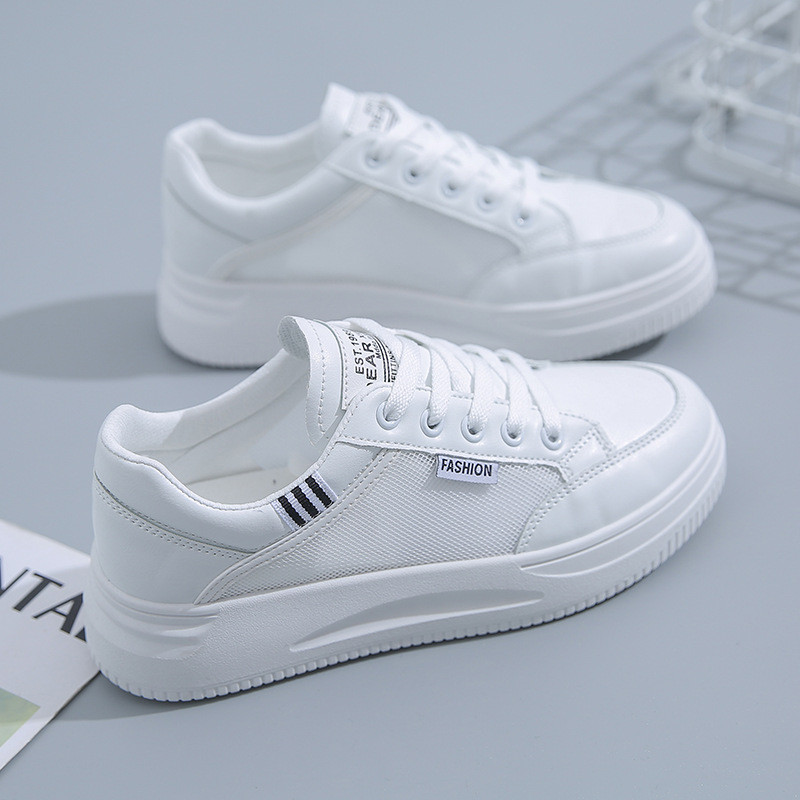 Sievietēm baltas kedas Rudens mežģīnes ar biezu apakšu, ikdienas dzīvokļi, neslīdoši āra pastaigas sporta dēļu apavi Sapatos Femininos