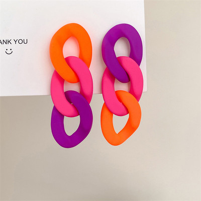 Φωτεινά και φρέσκα σκουλαρίκια αντίθεσης Απλά πολύχρωμα ακρυλικά σκουλαρίκια με αλυσίδα για γυναικεία σκουλαρίκια Νέα μόδα κοσμήματα για πάρτι
