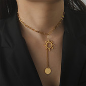 Vintage Sun ģeometriski apaļi pušķu kuloni kaklarota sievietēm nerūsējošā tērauda rotaslietas panku ķēdes kakla kaklasiksnas Collier Femme