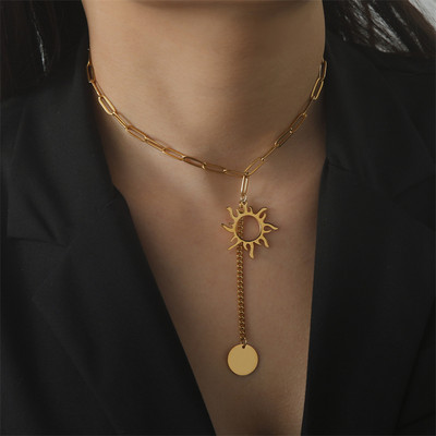 Vintage Sun Geometrikus Kerek Bojt Medálok Nyaklánc Női Rozsdamentes Acél Ékszerek Punk Láncok Nyak Choker Collier Femme