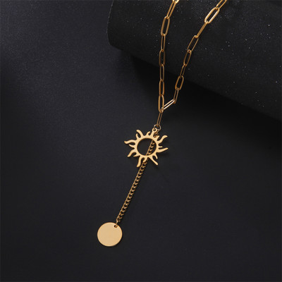 Vintage Sun ģeometriski apaļi pušķu kuloni kaklarota sievietēm nerūsējošā tērauda rotaslietas panku ķēdes kakla kaklasiksnas Collier Femme