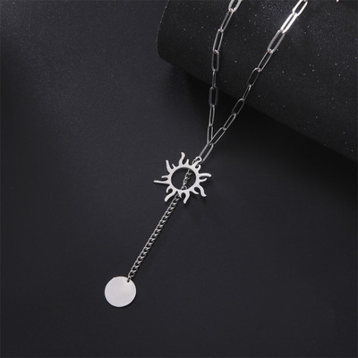 Vintage Sun ģeometriski apaļi pušķu kuloni kaklarota sievietēm nerūsējošā tērauda rotaslietas panku ķēdes kakla kaklasiksnas Collier Femme