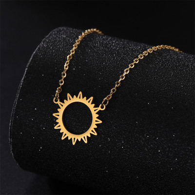 Vintage Sun ģeometriski apaļi pušķu kuloni kaklarota sievietēm nerūsējošā tērauda rotaslietas panku ķēdes kakla kaklasiksnas Collier Femme