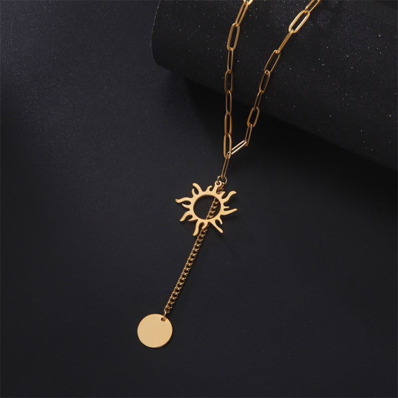Vintage Sun ģeometriski apaļi pušķu kuloni kaklarota sievietēm nerūsējošā tērauda rotaslietas panku ķēdes kakla kaklasiksnas Collier Femme