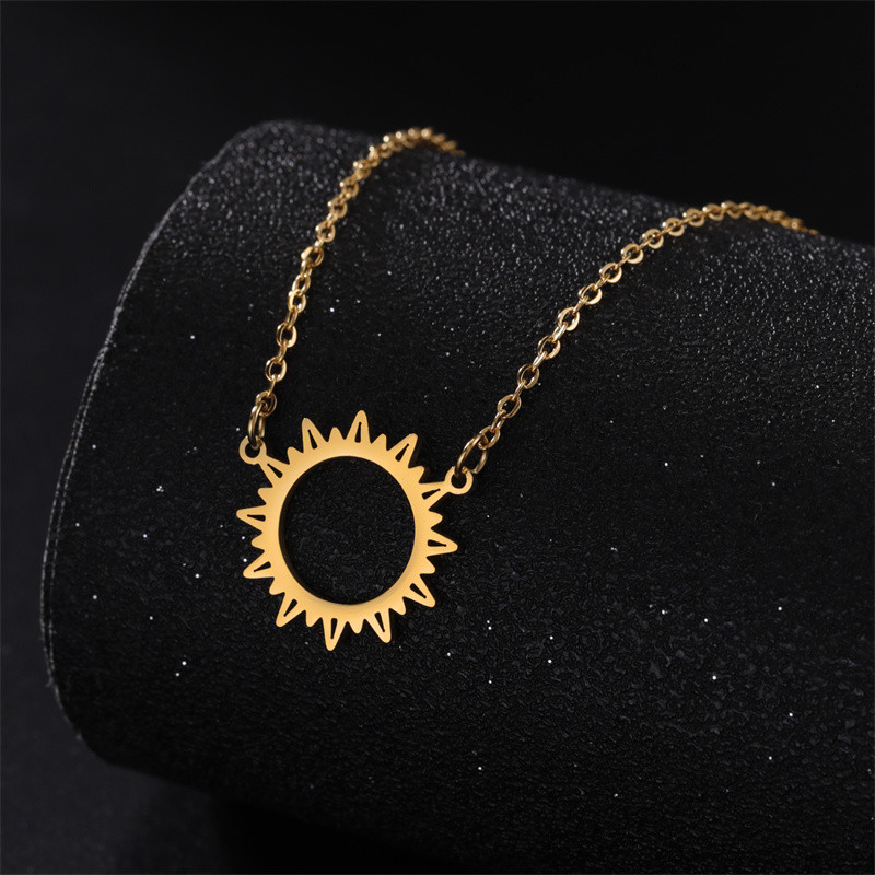 Vintage Sun ģeometriski apaļi pušķu kuloni kaklarota sievietēm nerūsējošā tērauda rotaslietas panku ķēdes kakla kaklasiksnas Collier Femme