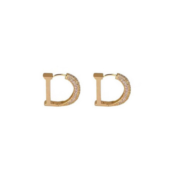 Νέα μόδα γεμάτη από στρας γράμμα D σκουλαρίκια για γυναίκες μάρκας πολυτελείας χρυσό χρώμα Μεταλλικά μικρά σκουλαρίκια Δώρο κοσμήματα για πάρτι