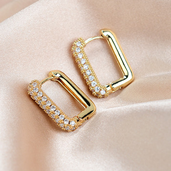 2022 Μινιμαλιστικό γεωμετρικό τετράγωνο κρύσταλλο CZ Big Huggies σκουλαρίκια με κρίκο για γυναίκες Μόδα χρυσό χρώμα μεταλλικό κοσμήματα γάμου