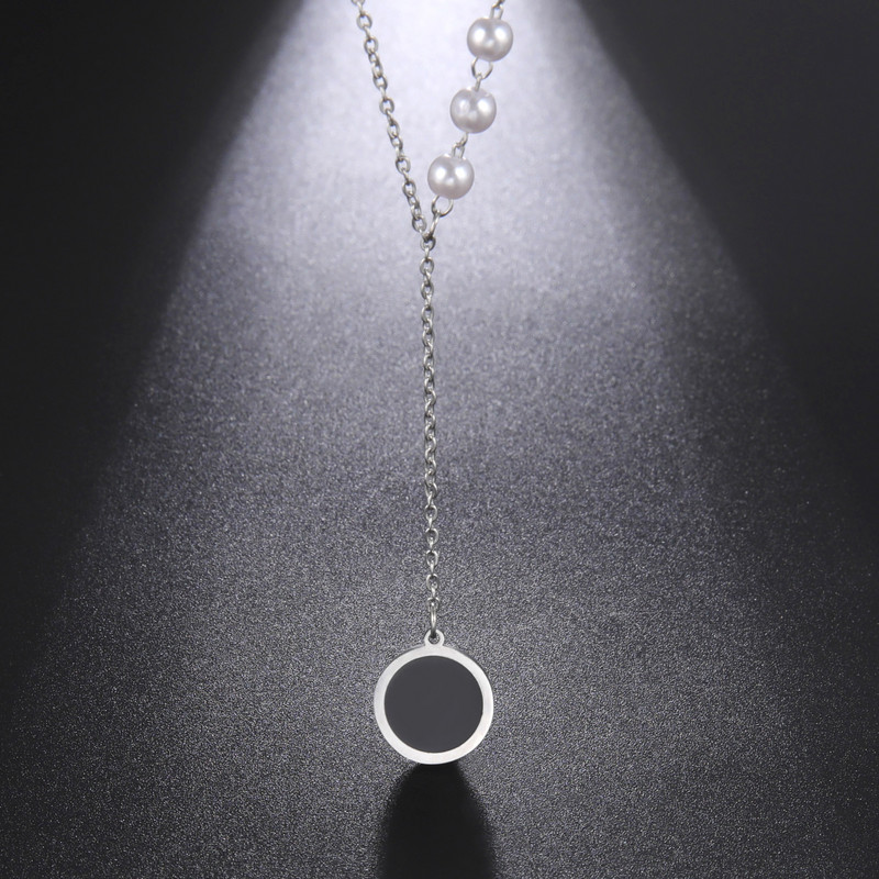 Amaxer nerūsējošā tērauda kaklarotas apaļas kuloni ķēdes krelles kaklarotas pērļu imitācijas sievietēm kāzu rotaslietas dāvana