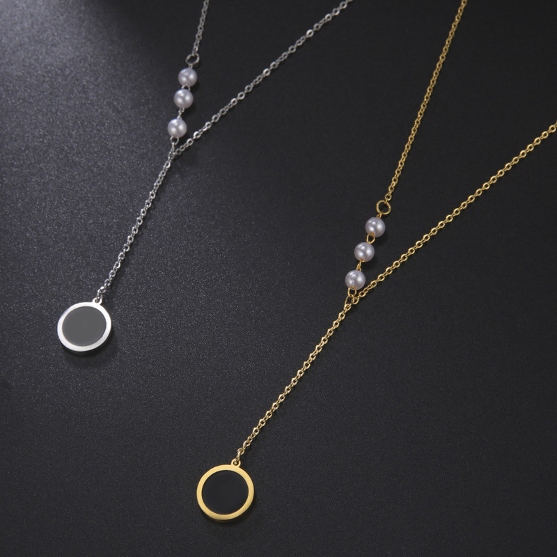 Amaxer nerūsējošā tērauda kaklarotas apaļas kuloni ķēdes krelles kaklarotas pērļu imitācijas sievietēm kāzu rotaslietas dāvana