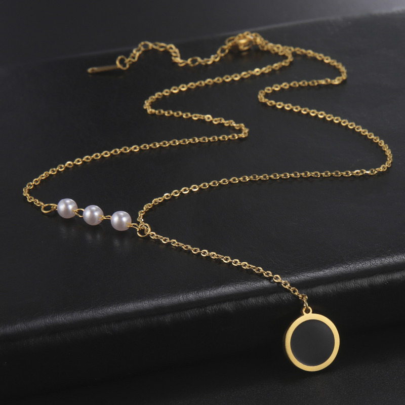 Amaxer nerūsējošā tērauda kaklarotas apaļas kuloni ķēdes krelles kaklarotas pērļu imitācijas sievietēm kāzu rotaslietas dāvana