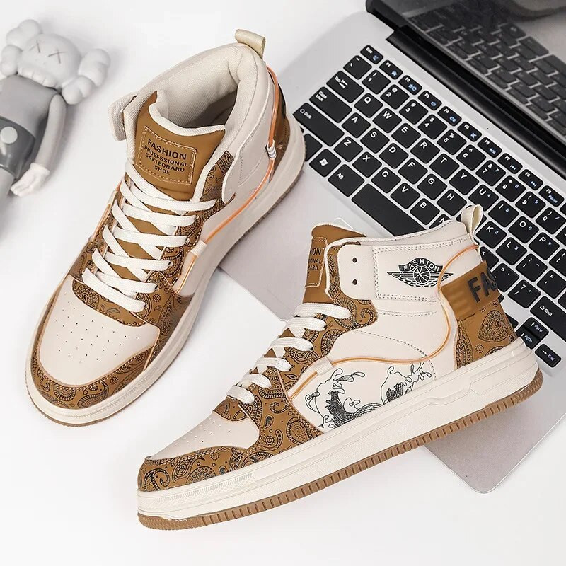 Meeste spordijalatsid Sügisüliõpilased Kõrge ülaosaga lauajalatsid Jooksu Meeste vabaaja stiil Madal sünteetiline nahk