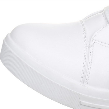 Γυναικεία πάνινα παπούτσια Wedge Πλατφόρμα Λαστιχένια Brogue Δερμάτινα ψηλοτάκουνα παπούτσια με κορδόνια ψηλά παπούτσια με μυτερά δάχτυλα αυξανόμενα Creepers Λευκό ασημί