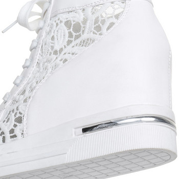 Γυναικεία πάνινα παπούτσια Wedge Πλατφόρμα Λαστιχένια Brogue Δερμάτινα ψηλοτάκουνα παπούτσια με κορδόνια ψηλά παπούτσια με μυτερά δάχτυλα αυξανόμενα Creepers Λευκό ασημί