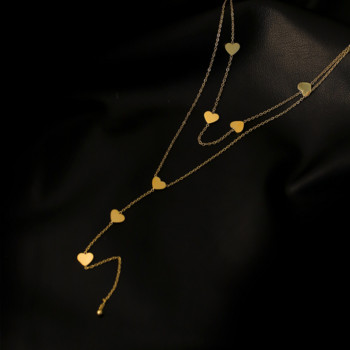 316L από ανοξείδωτο ατσάλι Νέα μόδα πολυτελή κοσμήματα 2 επιπέδων Love Heart Tassel Charms Αλυσίδα Choker Κολιέ & μενταγιόν για γυναίκες