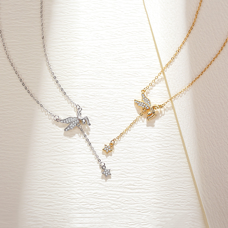 ANENJERY hõbedase värvi tiivad tüdrukute kaelakee naistele pika tutiga Star Clavicle kett kaelakeed peoehted