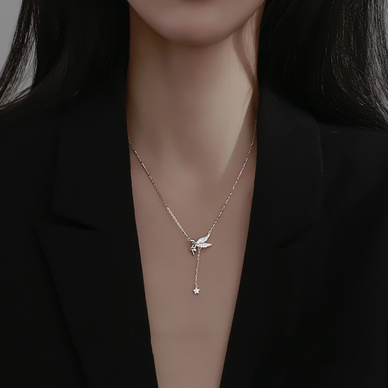 ANENJERY hõbedase värvi tiivad tüdrukute kaelakee naistele pika tutiga Star Clavicle kett kaelakeed peoehted