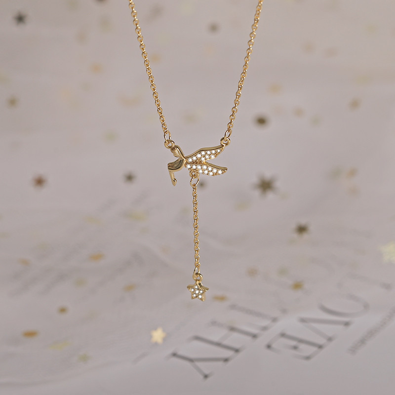 ANENJERY hõbedase värvi tiivad tüdrukute kaelakee naistele pika tutiga Star Clavicle kett kaelakeed peoehted