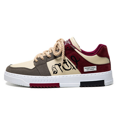 Uued Meeste Tossud Vabaajajalatsid Mood Nööriga trükkimine Vulkaniseeritud kingad Hingav lõuend Graffiti Lamedad kingad Zapatos De Hombre