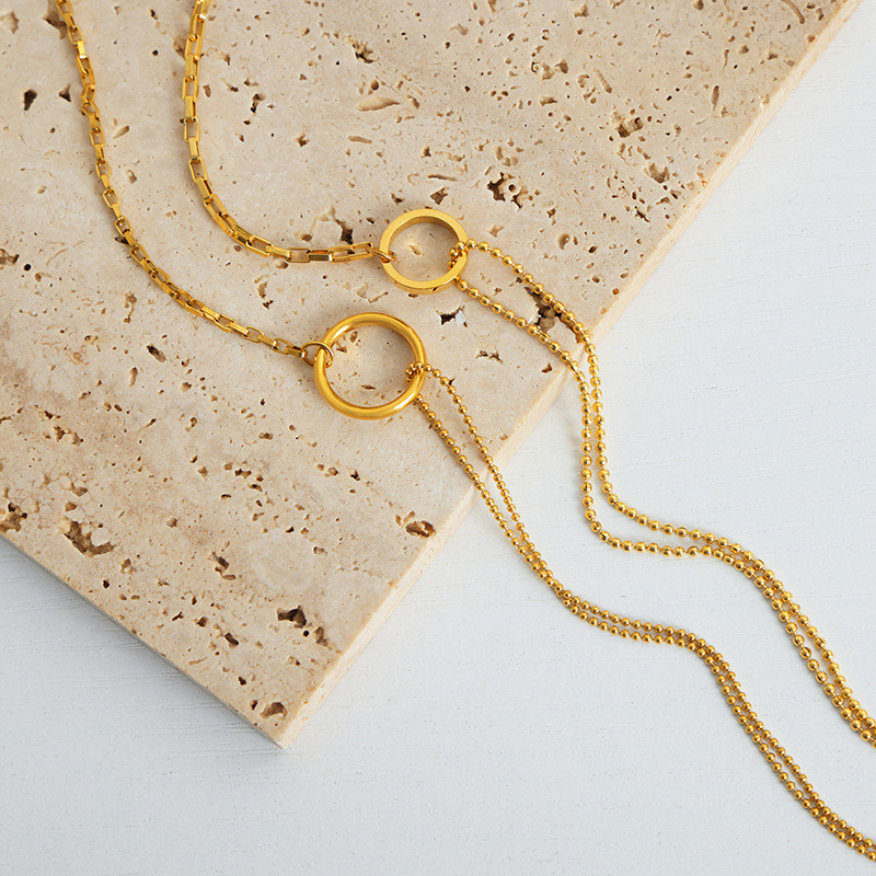 316L roostevabast terasest kaelakeed naistele Mood õhuke kett Minimalistlik ümmargune ripats kaelakee kaelal ehted